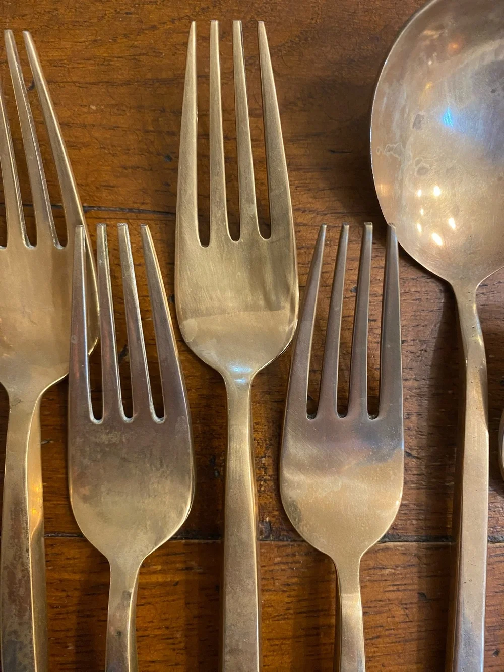 VTG Siam Gold ToneSolid Nickel Bronze Flatware Set 17 Pieces MCM Thailand